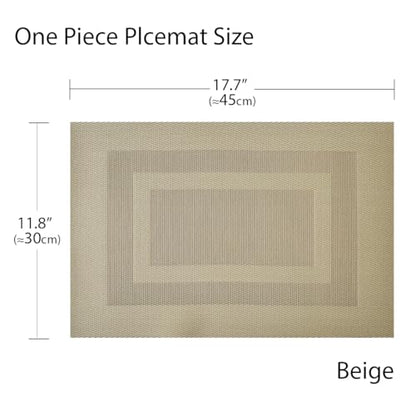PIGCHCY Placemats Heat Resistant Non Slip Plastic Table Mats Washable Easy to Clean Woven Vinyl Kitchen Durable Placemats for Dining Table Set of 4 (Beige) - color: Box: Deep Beige, size: 4 Placemats