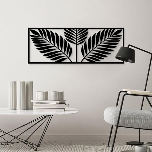 GlintHome Palm Leaf Black Metal Wall Art 6x15 Inch Tropical Plant Leaves - color: Black-031, size: Small