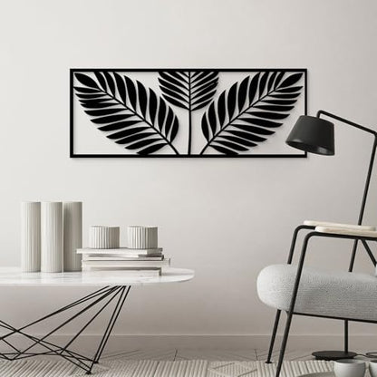 GlintHome Palm Leaf Black Metal Wall Art 6x15 Inch Tropical Plant Leaves - color: Black-031, size: Small