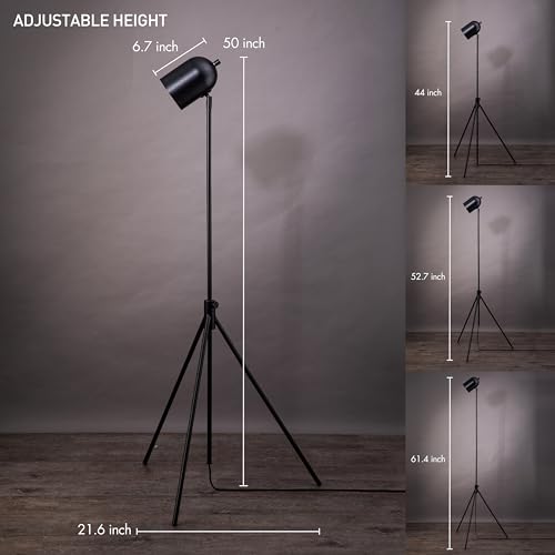 O'Bright Helios - Adjustable Tripod LED Floor Lamp, Dimmable, Swivel Head, Perfect for Reading and Task Lighting, Black - color: Black