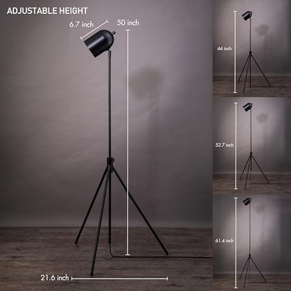 O'Bright Helios - Adjustable Tripod LED Floor Lamp, Dimmable, Swivel Head, Perfect for Reading and Task Lighting, Black - color: Black