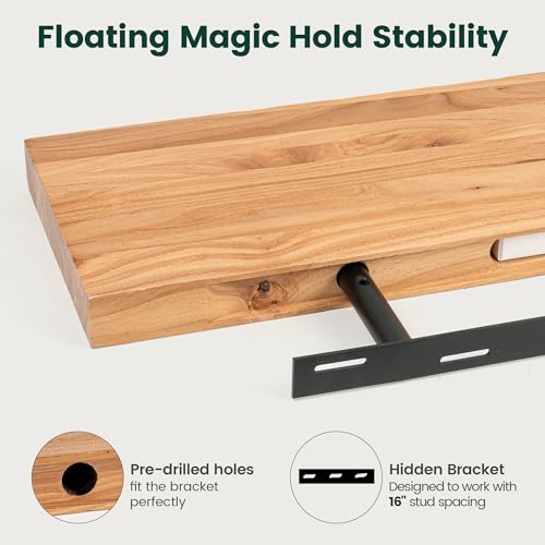 24in Live Edge Solid Elm Floating Shelves, Natural, Set of 2 - color: Natural Color, size: Live Edge 24 inch, 2Packs