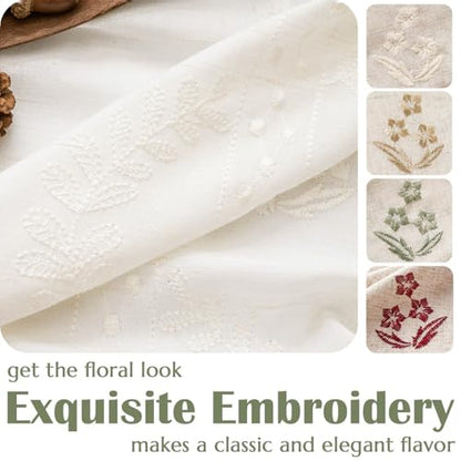 jinchan Floral Linen Curtains 84 Inch Farmhouse Back Tab 2 Panels - color: Off White, size: 50"W x 84"L (Pack of 2)