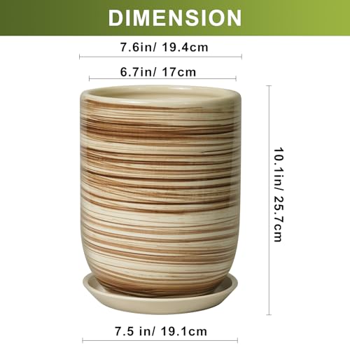 8 Inch Plant Pot, Ceramic Planter for Plants, Yellow - color: Yellow Stripes, size: 8 Inch