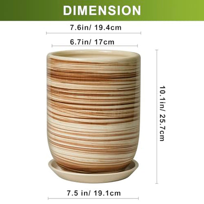 8 Inch Plant Pot, Ceramic Planter for Plants, Yellow - color: Yellow Stripes, size: 8 Inch