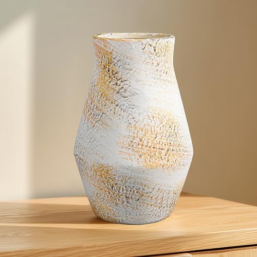 Rustic Farmhouse Ceramic Vase, 11 Inch Tall - color: Rustic White, size: 11 inch