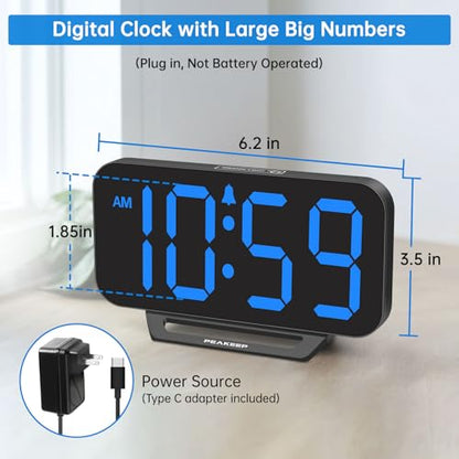Peakeep Small Digital Alarm Clock for Bedrooms, Loud for Heavy Sleepers - color: Black With Blue