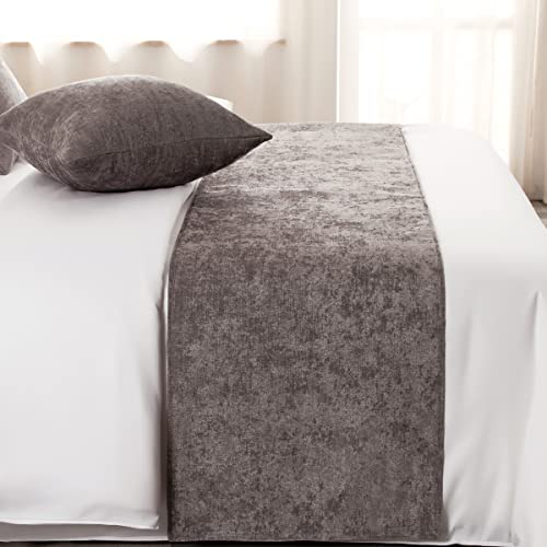AMBERIS Bed Runner Grey, Chenille Soft No Fading Modern Bed Scarf (Pillowcases Sold Separately) - color: Grey, size: 6'11" x 1'8" (for 1.5m Bed)