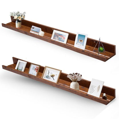 Muzilife 45.3" Large Floating Shelves Wood Wall Shelf with Lip, 2Pcs, Honey - color: Honey, size: 45.3"