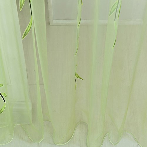 Ufurty 2pcs Willow Leaf Window Curtain Voile Tulle Vine Sheer Curtains - color: Green 2#, size: 39.4"W x 78.7"L (Pack of 2)