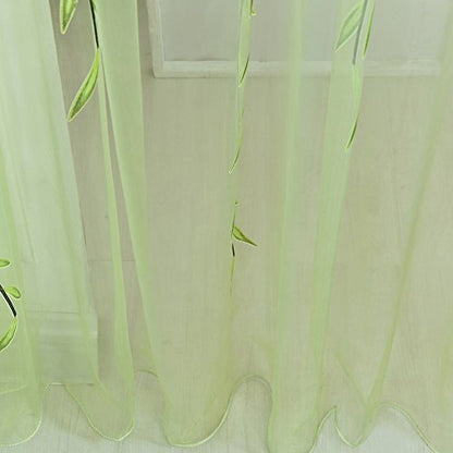 Ufurty 2pcs Willow Leaf Window Curtain Voile Tulle Vine Sheer Curtains - color: Green 2#, size: 39.4"W x 78.7"L (Pack of 2)