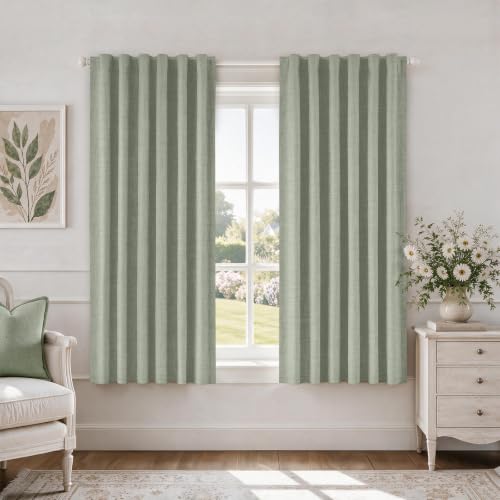 HOMEIDEAS 100% Blackout Sage Green Faux Linen Curtains 63''L 2 Panels - color: Sage Green, size: 52"W x 63"L (Pack of 2)
