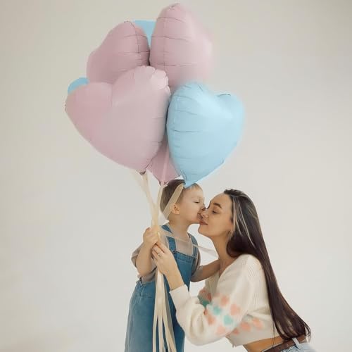 Pink Blue Heart Foil Balloons,12Pcs 18Inch Heart Shaped Balloons - color: Pink Blue