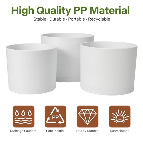 GARDIFE 3 Pack Cylinder Planter Set 10/9/8 Inch White Indoor Plant Pots - color: White