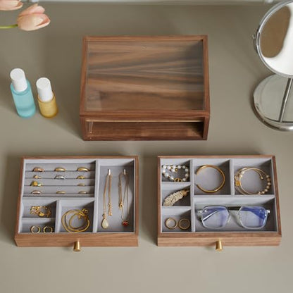 Black Walnut Jewelry Organizer, 2 Layer - size: 2 Layer