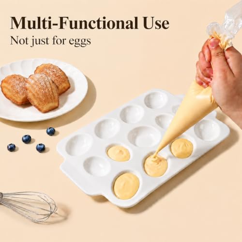 Ceramic Deviled Egg Tray 12 Slots + Sauce Center, 12 Inch for Easter Party