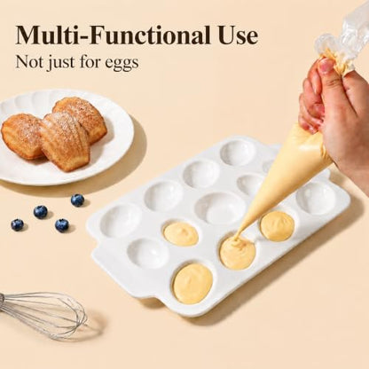 Ceramic Deviled Egg Tray 12 Slots + Sauce Center, 12 Inch for Easter Party