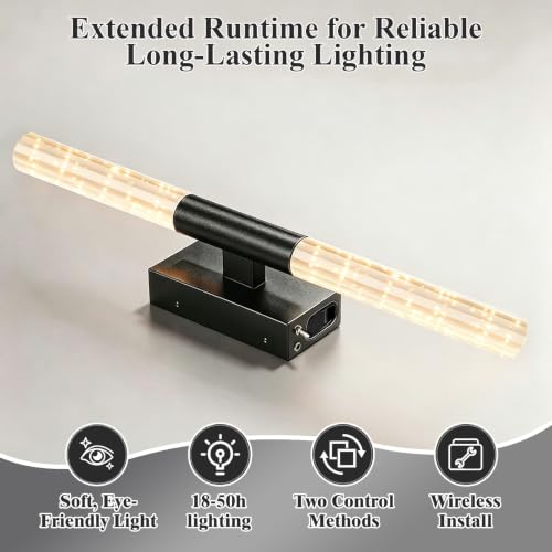 camuucci Battery Operated Wall Sconces Set of 2, Rechargeable Wall Lights - color: Black, size: 25.6 Inches