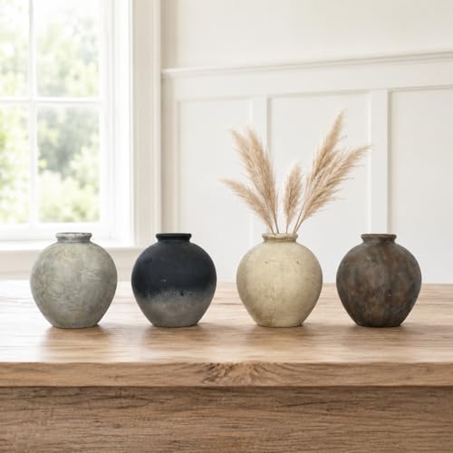 Rustic Farmhouse Ceramic Vase, 7.9 Inch, Terracotta Decor, Brown - color: Brown