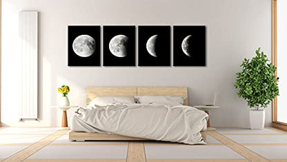 Wieco Art Moon Large Modern Giclee Canvas Prints Artwork Abstract Space Pictures Paintings on Stretched and Framed Canvas Wall Art Ready to Hang for Living Room Bedroom Home Office Decorations - size: 16x20inchx4pcs (40x50cmx4pcs)