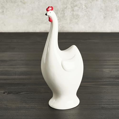 Elements 3.54x2.87x8.78 Inch White and Red Ceramic Rooster Figurine, Farmhouse Style Statue Durable Design for Everyday Use in Home Kitchen Dining and Entertaining Settings