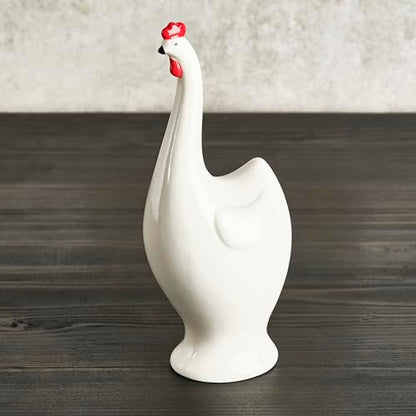 Elements 3.54x2.87x8.78 Inch White and Red Ceramic Rooster Figurine, Farmhouse Style Statue Durable Design for Everyday Use in Home Kitchen Dining and Entertaining Settings
