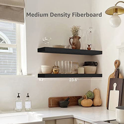 QEEIG Bathroom Long Floating Shelves for Wall (Black, Set of 2, 23.6") - color: B. Black, size: 23.6"