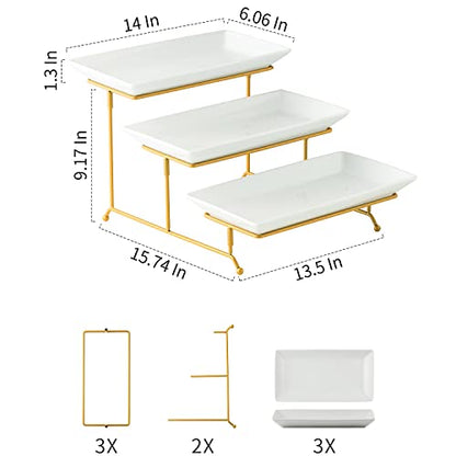 Gomakren 3 Tier Serving Stand, 14 Inch White Serving Platter with Trays - color: Gold, size: 15.7" x 13.5" x 9.2"