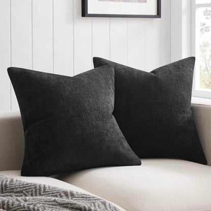 JUSPURBET Chenille Texture 16x24 Lumbar Throw Pillow Covers Set of 2,Black - color: Black, size: 24" x 16" (Pack of 2)