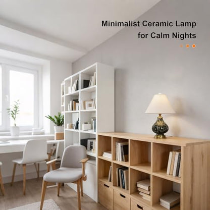 Table Lamp Black Ceramic Desk Lamp, Beige Fine Linen Fabric Shade Bedside Lamps for Bedroom Living Room Modern Minimalist Nightstand Lamp - color: Black