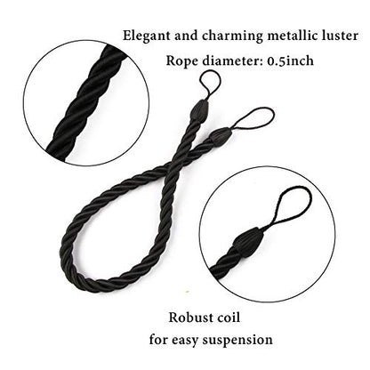 BEL AVENIR Curtain Tiebacks Ropes Tie-Backs,Handmade Holdbacks(Black,2P) - color: Black, size: 2pack
