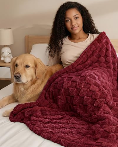 Utopia Bedding Plush Checkered Fleece Blanket Burgundy Twin, 60x80 Inches - color: Burgundy, size: Twin