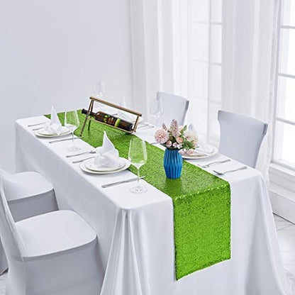 Pufogu 12 x 72 inches Green Sequin Table Runner, 2 Packs - color: Apple Green