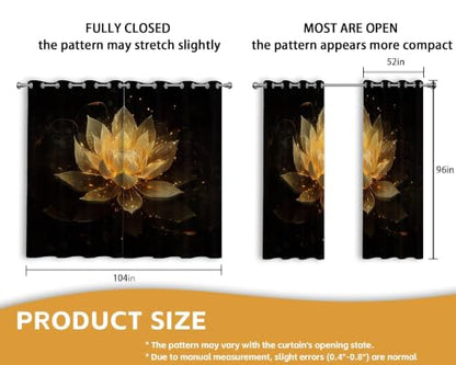 Black and Gold Blackout Curtains, Lotus Drapes 96 inches length, 2 Panels - color: Black and Gold, size: 52"W x 96"L (Pack of 2)