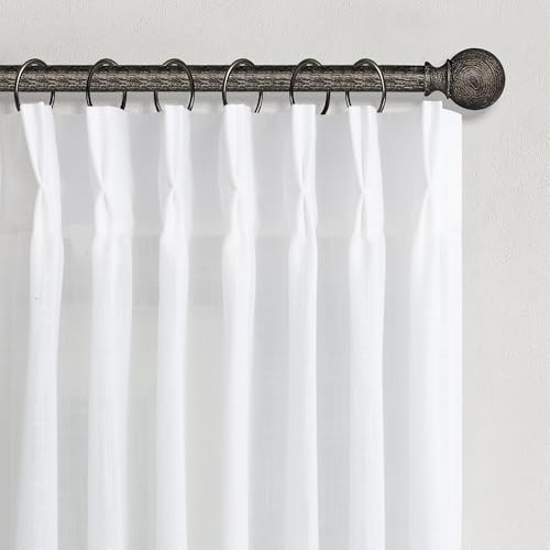 DANCURTON White Semi Sheer Linen Pleated Curtains 58 Inch Length for Living Room 2 Panels Set Modern Farmhouse Window Curtain Back Tab Pinch Pleat Light Filtering Privacy Drapes for Bedroom 40x58 Long - color: White, size: 40"W x 58"L (Pack of 2)
