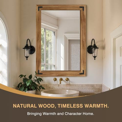 Bathroom Mirror for Wall, 28" x 40" Wooden Vanity Mirror - size: 40"L x 28"W