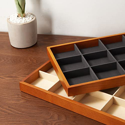 Oirlv Solid Wood Jewelry Tray,Jewelry Drawer Organizer,12 Grid - color: Grey 12 grid tray