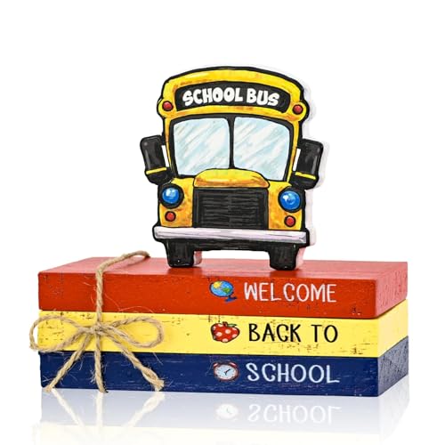 Smile Back to School Wooden Table Decor Apple, Math, Science, History Desktop Signs Classroom & Home Office Tabletop Decorations Gift for Students, Teachers - style: Apple