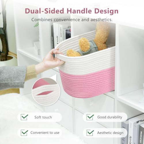 ECDYQXVU 15x10x9 Inch Woven Cotton Rope Storage Basket, 2 Pack - color: White/ Pink, size: 2 Pack