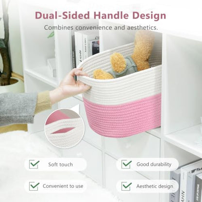 ECDYQXVU 15x10x9 Inch Woven Cotton Rope Storage Basket, 2 Pack - color: White/ Pink, size: 2 Pack