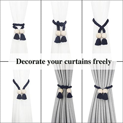Magnetic Curtain Tiebacks Decorative Tie Back Drapes Holdbacks Nieffeiy - color: Navy