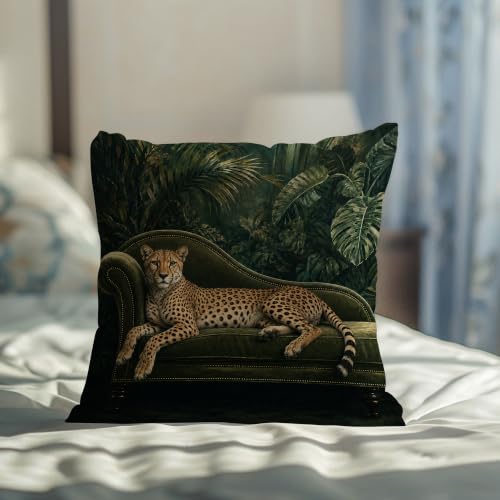 Leopard on Green Velvet Sofa Pillow Cover Tropical Jungle Decor 18x18 - color: Green Velvet Leopard