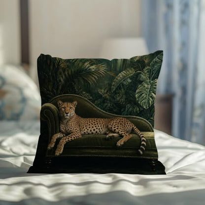 Leopard on Green Velvet Sofa Pillow Cover Tropical Jungle Decor 18x18 - color: Green Velvet Leopard