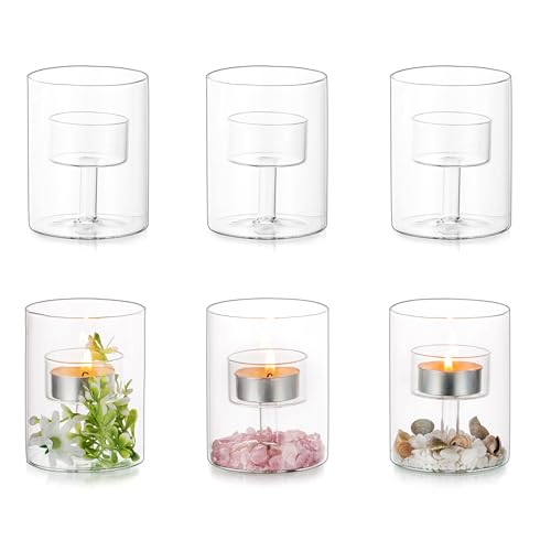 Glasseam Glass Tealight Candle Holder: 6 Pcs Small Hurricane Votive Holder