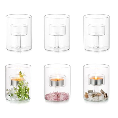 Glasseam Glass Tealight Candle Holder: 6 Pcs Small Hurricane Votive Holder