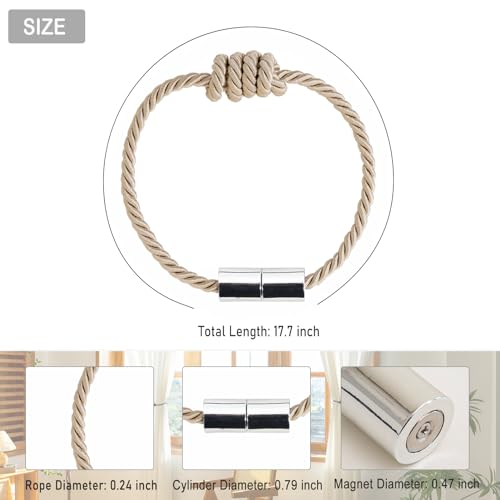 Curtain Tiebacks Magnetic Decorative Rope Tie Backs Holdbacks Contoeey - color: Beige