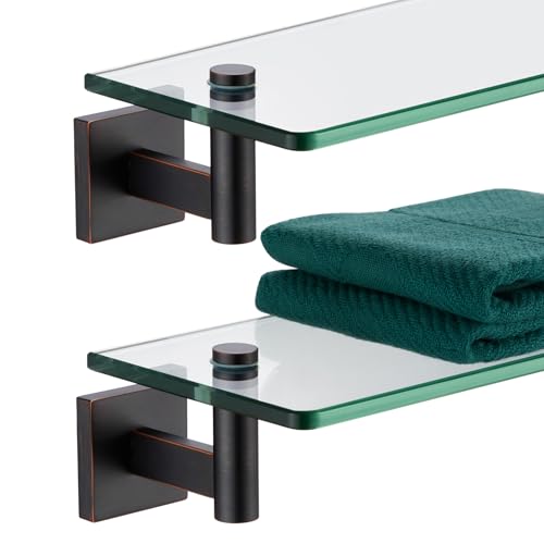 KOKOSIRI Wall Shelves Bathroom Hardware Glass Floating Shelf Small Hanging Rack Storage/Room Decor 16-Inch Oil Rubbed Bronze 2 Pack B1105ORB-L16-P2 - color: Oil Rubbed Bronze, size: 16-Inch(2 Pack)