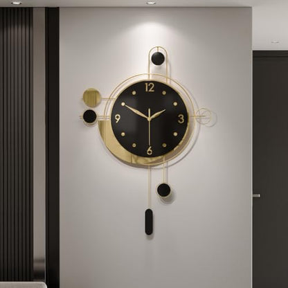 Cuspin Modern Wall Clock Black Gold with Pendulum, Decorative Metal Clock - color: Black Gold Modern