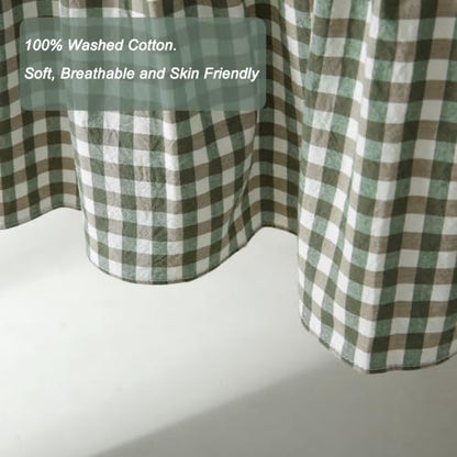 Silnuo Green/White Plaid Gingham Window Valance 26" W x 36" L-2 Panels - color: Green, size: 26"W x 36"L (Pack of 2)