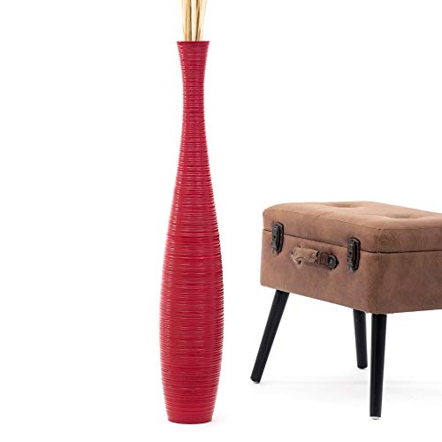 Leewadee Large Red Home Decor Floor Vase – Wooden 36 inches Tall Farmhouse Decor Flower Holder for Fake Plant and Pampas Grass - color: Red, size: 34 inches